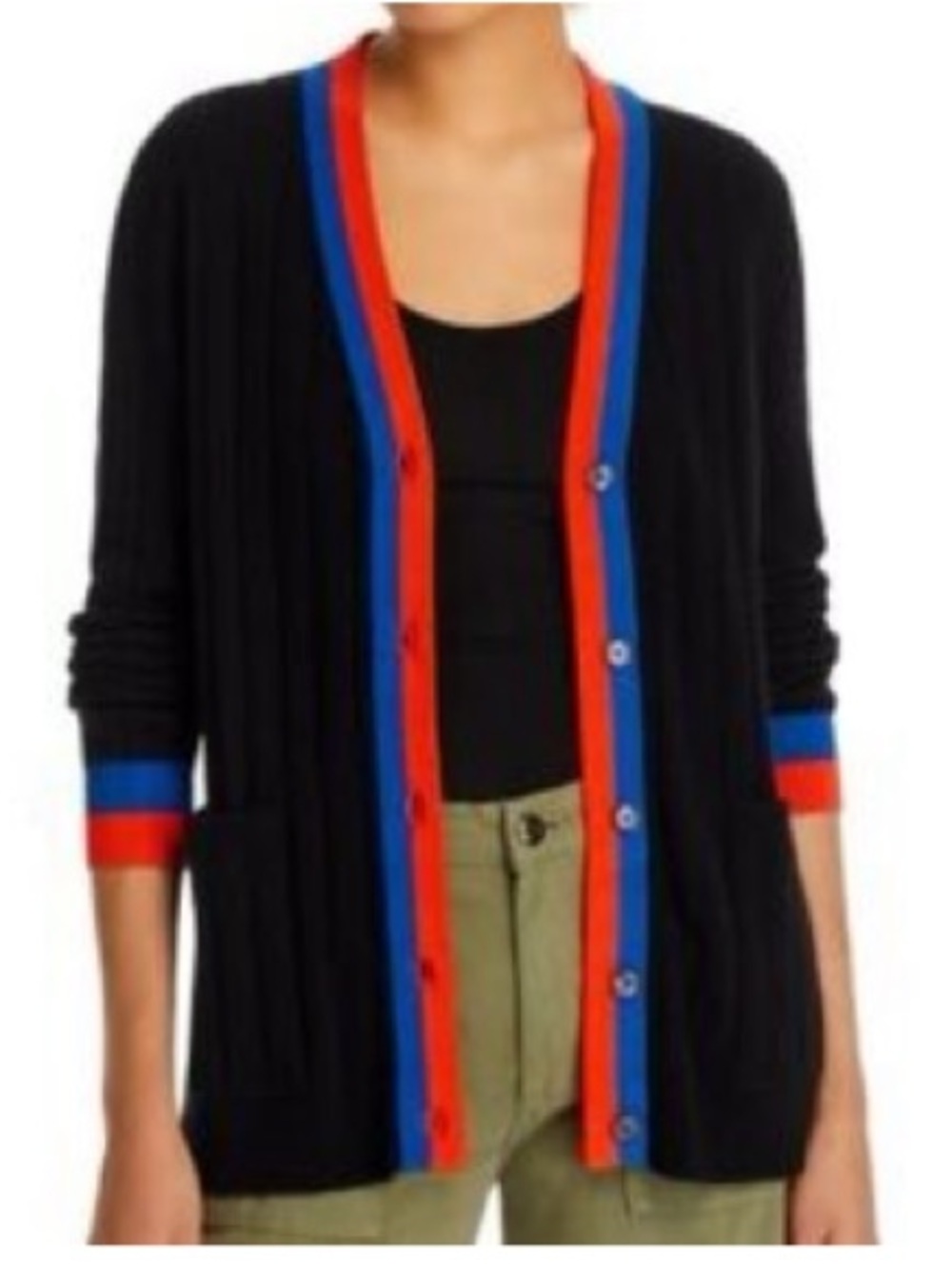 KULE Navy Cardigan with Red & Royal Blue Trim